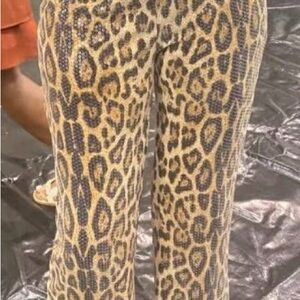 Brown and Black Straight Leg Leopard Print Pants